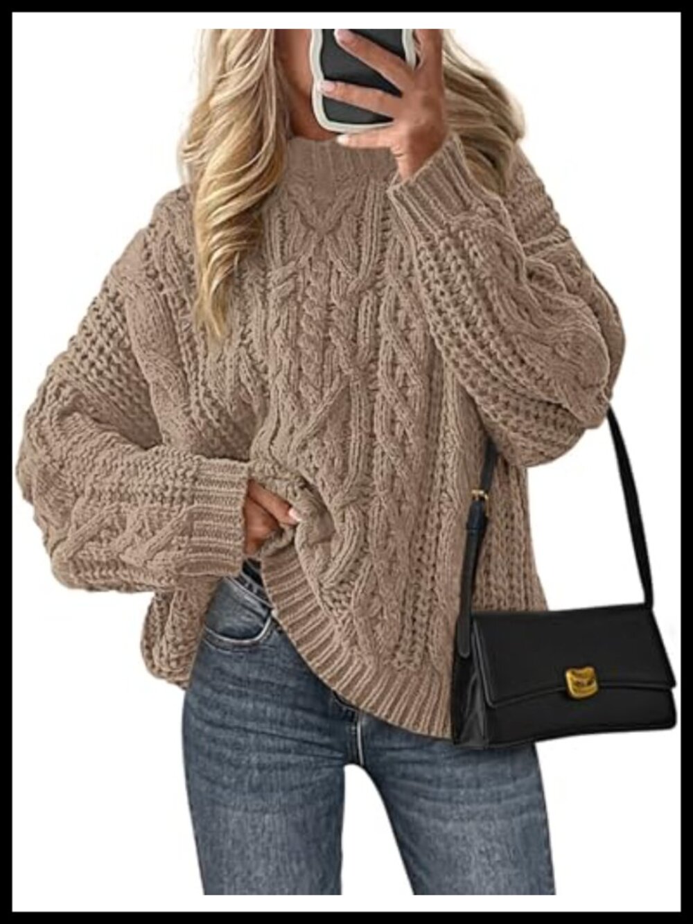 Oversized Chunky Cable Knit Crew Neck Pullover Sweater